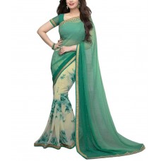 Mannequin Store Women Georgette Saree (A3_Green Print_Green_Green_Free Size)